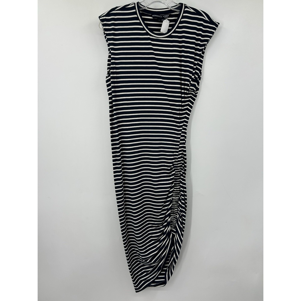 Veronica Beard Brompton Striped Ruched Side Bodycon Dress Navy White Small